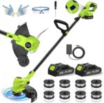 VOERJIA Cordless Grass Trimmer 21V, 30cm Cutting Diameter Garden Strimmer with 2 Batteries & Charger, Auto Line Feed, 8 Spools Included, 2-in-1 Lawn Edger with 90 Adjustable Head Pro Edition-LCD