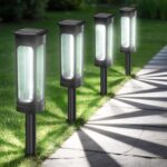 VOLISUN Solar Lights Outdoor Garden,4 Pack LED Garden Lights Solar Powered Waterproof, Landscape Lighting,Cool White Auto On/Off Pathway Lighting for Patio, Lawn, Yard, Landscape, Walkway, Path