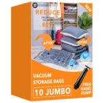 Vacuum Storage Bags (10 x Jumbo), Space Saver Sealer Compression Bags with Travel Hand Pump for Blankets, Comforters, Pillows,