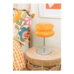 ValueLights Dimmable Orange Table Lamp with Orange Dome Shade Integrated LED