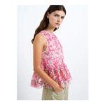 Vanessa Mesh Ruffle Pink Floral Peplum Top