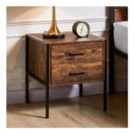 Vida Designs Brooklyn Bedside Cabinet Nightstand, Dark Wood, 2 Drawers