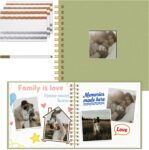 Vienrose Scrapbook Photo Album 20.5×20.5 cm, Silk Fabric Cover with 20 Sheets 40 White Pages, DIY Memory Book Corner Stickers and Pen for Wedding, Baby Shower, Travel, Valentines Day (Light Green)