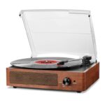 Vinyl Record Player Turntable with Built-in Bluetooth Receiver & 2 Stereo Speakers, 3 Speed 3 Size Portable Retro Record Player (Orange)
