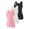 Vislivin Womens Supersoft Vest Tops, 3 Pack, Black/White/Pink, L