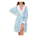 Vlazom Womens Flannel Bathrobe, Shawl Collar, Sky Blue, XL