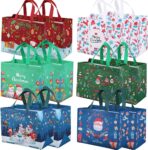 Volsha 12 Pack Christmas Reusable Grocery Bag,Tote Bag with Handle, Gift Present Bag, Shopping Bag for Holiday Xmas Event Party