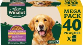 WINALOT Meaty Chunks Adult Wet Dog Food Mixed in Jelly Beef, Chicken, Lamb 40x100g Pouches