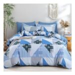 WONGS Bedding Duvet Cover, Double Blue Geometric Plaid, Microfiber (200x200cm)