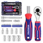 WORKPRO 34-Piece 1/4 Socket Wrench Set, Ratchet Set with Box