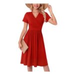 WUWUSKY Womens V-Neck Wrap Summer Dress with Pockets, Red/Orange, XL