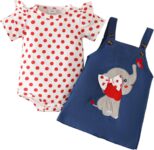 WYTbaby Baby Girl Clothes Newborn Dress Set Short Sleeve Ruffled Romper Elephant Jeans Dress Summer Outfits 0-18 Months