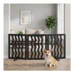 Wavy Freestanding Dog Gate, 3-Panel, for Doorways (Black)