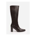 Wheres That from Hawthorn Brown PU Block Heel Boots