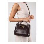 Wheres That from Luna Brown Woven PU Tote Bag Gold Detail