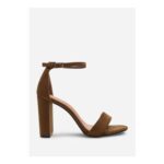 Wheres That from Skye Khaki Faux Suede Strappy Block Heels