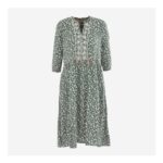 White & Green Floral Leopard Patterned Midi Dress UK 8
