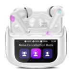 White Wireless Earbuds with Touch Screen, ANC & ENC Transparency