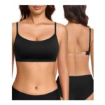 Wiepux Backless Low-Back Wireless Seamless Bralette with Pads Black