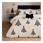 Winter Tree Print Ribbed Fleece Duvet Cover Set – Monochrome King