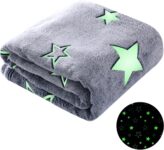 Winthome Glow in Dark Blanket, Soft Flannel Fleece Stars Blanket,All Season Throw Blanket for Kids (Grey, 130x170cm)