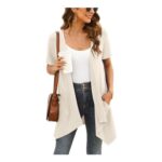 Wiwclo Veryoung Apricot Womens Short Sleeve Cardigan Open Front Lightweight