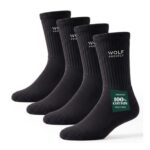Wolf Project Mens Athletic Socks, 4 Pack, Black, 9-13