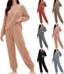 Women Fleece Pyjamas Set Winter Fluffy Pyjama Sets 2 Piece Pjs Loungewear