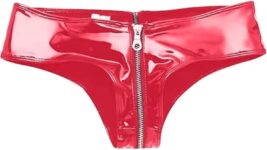Women Sexy Leather PU Knicker Zipper Thong Wet Look Briefs Low Rise Panties
