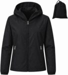 Women Waterproof Rain Jacket, Lightweight Packable Hooded Raincoat with Storage Pouch, Windproof Rain Coat for Cycling Hiking Commuting Travel