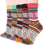 Women Winter Socks, 5 Pairs Thermal Wool Bed Socks for Women Warm Ladies Sock Vintage Style Cotton Thick Sock for Home Office School, 4/8 UK