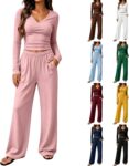 Womens 2 Piece Tracksuit Set V Neck Long Sleeve Lounge Sets Lounge Wear