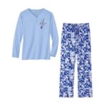 Womens Blue Floral-Print Pyjamas