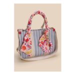 Womens Blue Stripe Charm Tote Bag