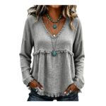Womens Bohemian Relaxed Fit Plus-Size Blouse with Ruffle Trim