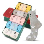 Womens Cat Socks Cartoon Animal Crew, 4 Pack Cotton