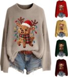 Womens Christmas Jumpers Crew Neck Pullover Sweaters Cute Xmas Sweatshirts