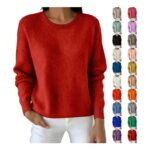 Womens Crew Neck Long Sleeve Knit Tops
