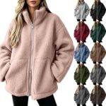 Womens Fuzzy Teddy Jackets Full Zip Oversized Sherpa Fleece Hoodie Outwear