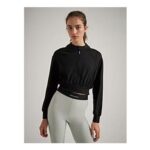 Womens Gym Locker Black Gathered Hem Cropped Scuba Jacket