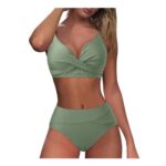 Womens High-Waisted Push-up Bikini Set, Army Green, M