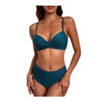 Womens High-Waisted Two-Piece Bikini Set, Padded, Blue, Size S