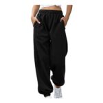 Womens Jogger Sweatpants with Pockets, High-Waisted, Black