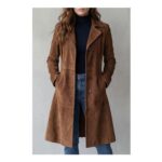 Womens Longline Coat with Vintage Suede Finish