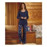 Womens Navy Floral Print Pyjamas