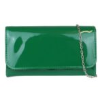 Womens Patent Clutch Bag with Chain Strap Dark Green