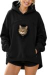 Womens Pet Pouch Hoodies Oversized Sweatshirts with Puppy Pocket