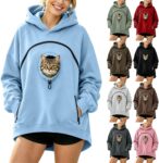 Womens Pet Pouch Hoodies Plain Oversized Sweatshirts with Puppy Pocket