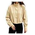 Womens Plaid Jacket High Neck Drawstring Hem Casual Lightweight Streetwear