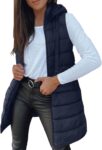 Womens Quilted Gilets Hooded Long Puffer Coats Full Zip Up Padded Vest